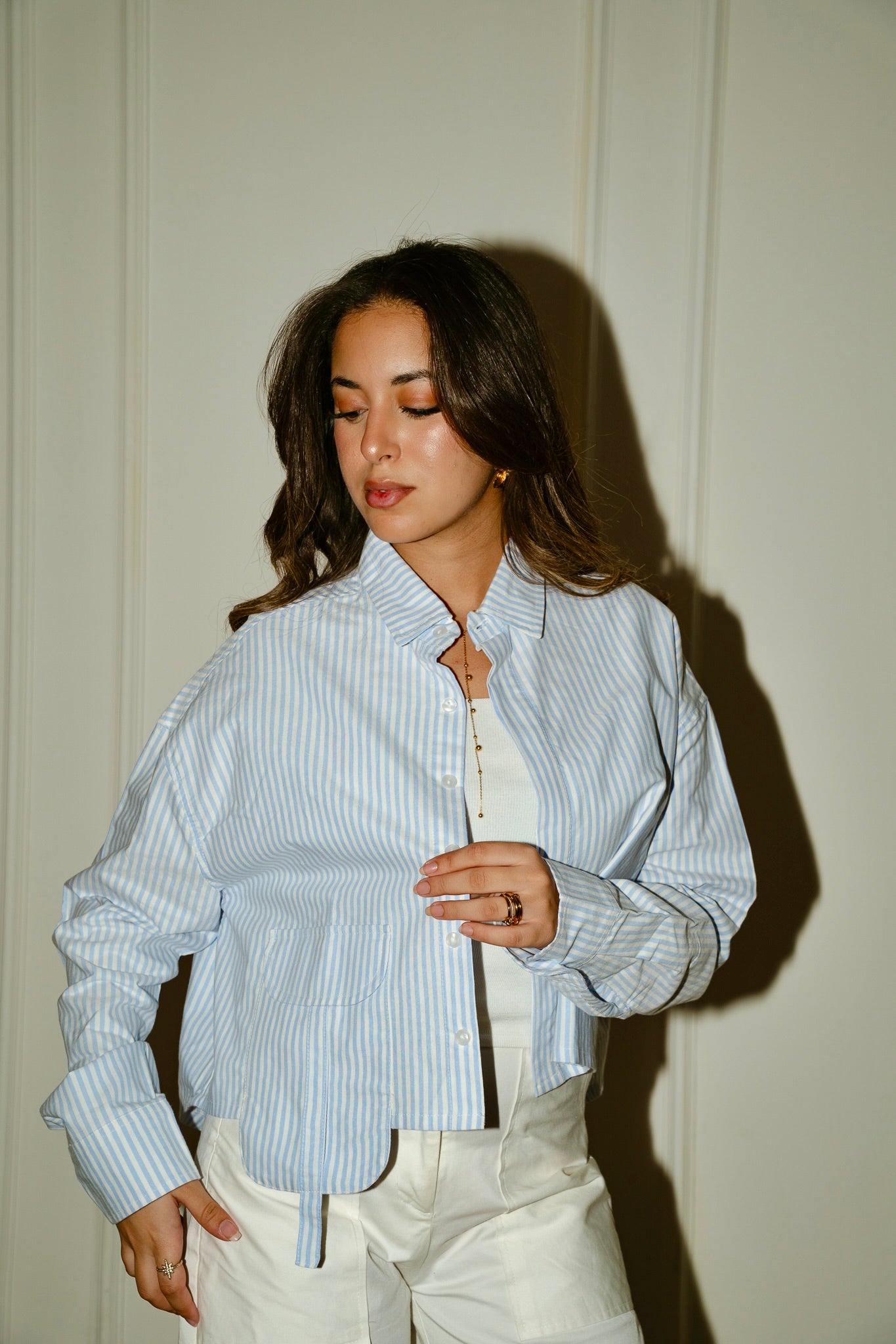 Striped cropped oxford shirt
