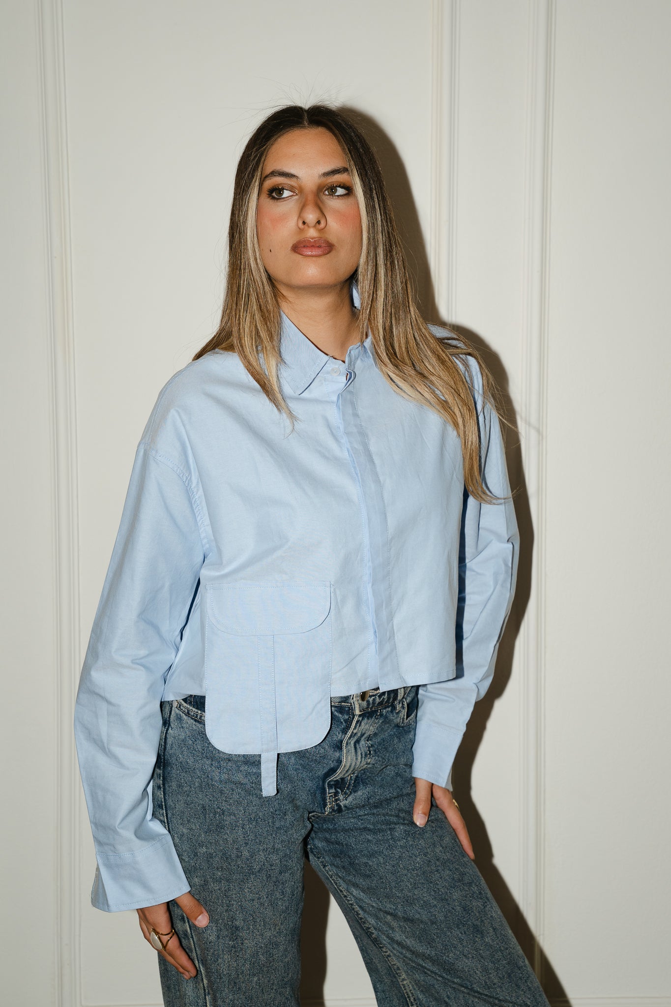 Baby blue cropped oxford shirt