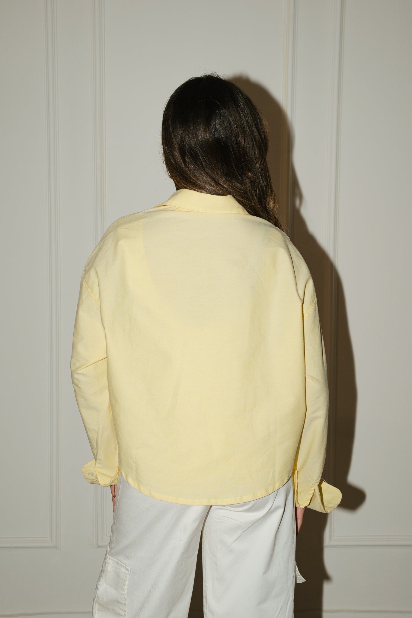 Butter yellow cropped oxford shirt