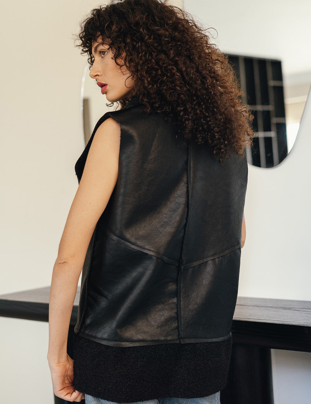 Black Double Face Teddy Vest