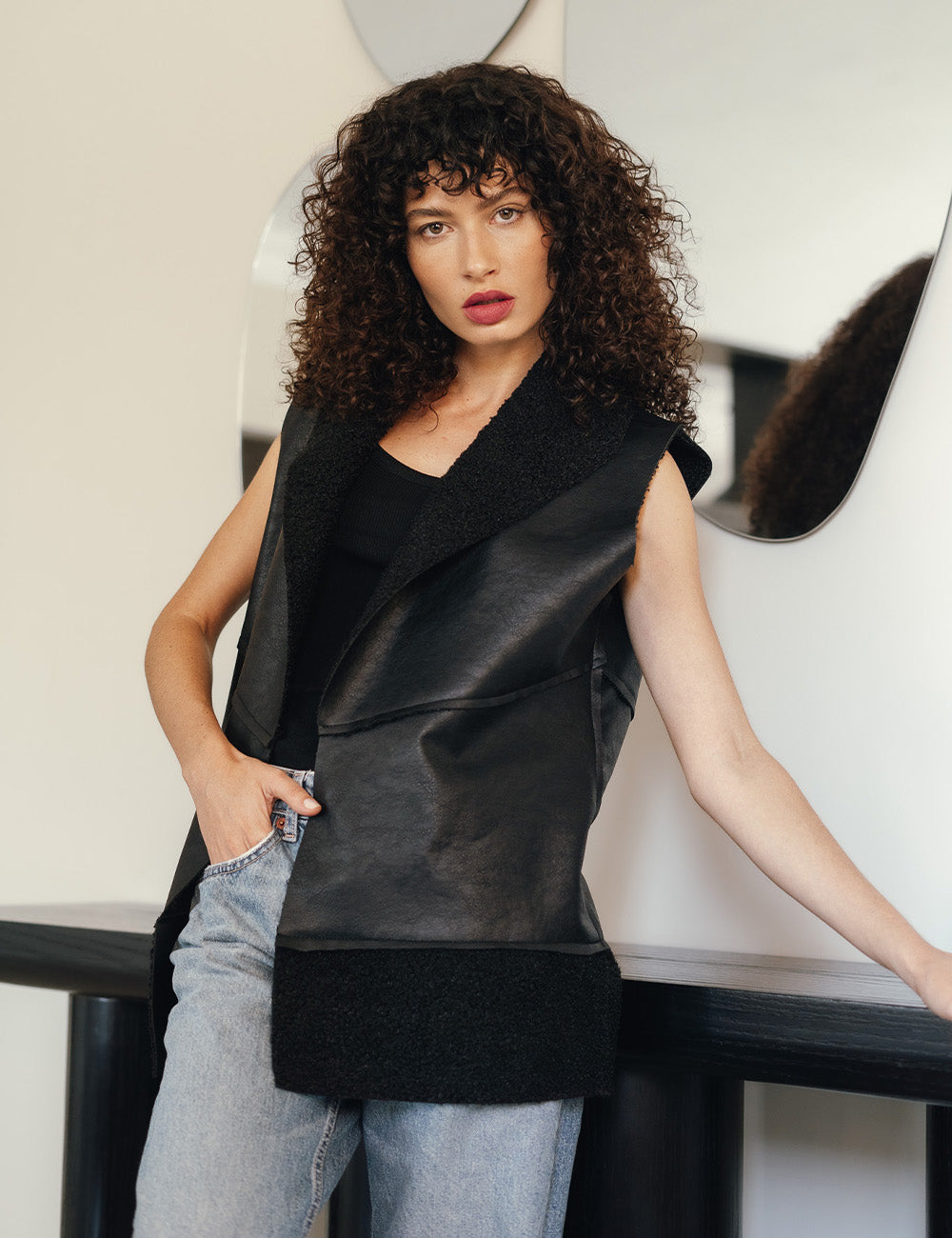 Black Double Face Teddy Vest