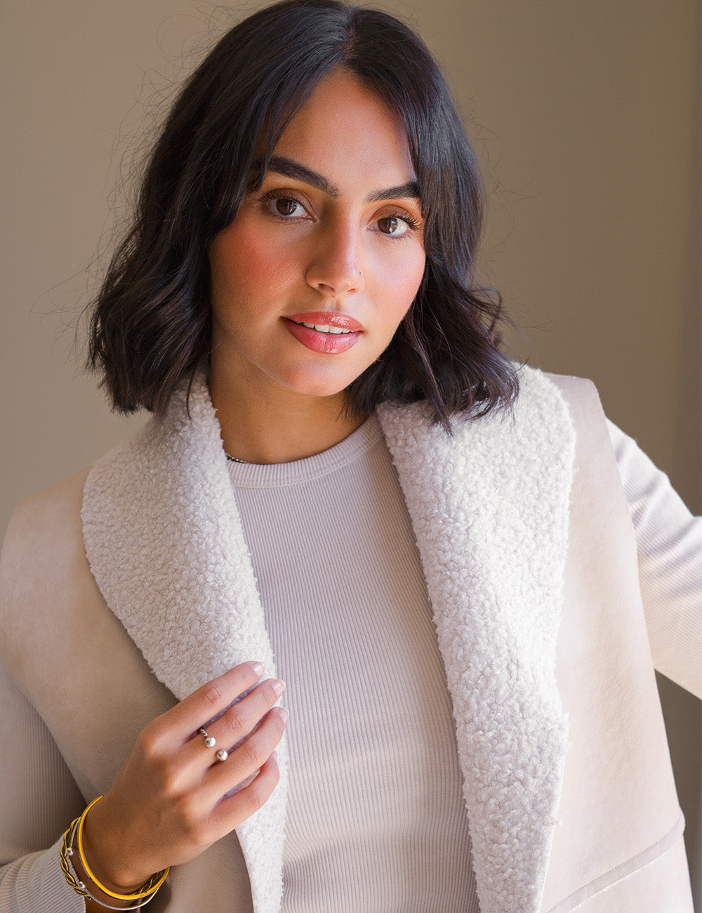 Beige Double Face Teddy Vest