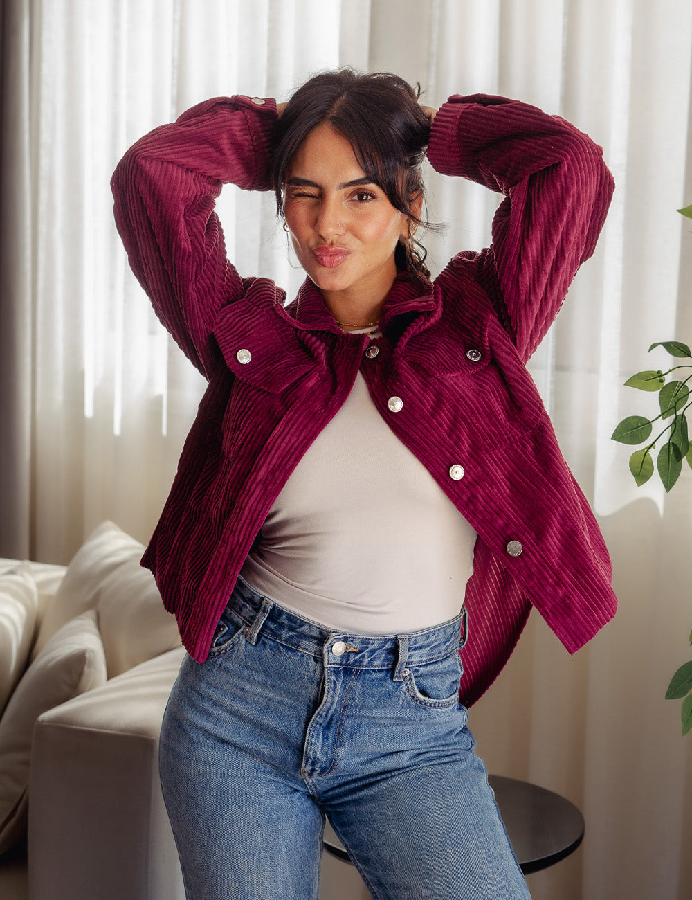 Burgandy City Girl Corduroy Jacket