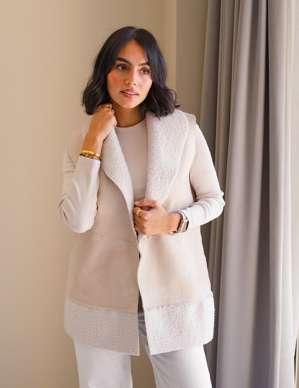 Beige Double Face Teddy Vest