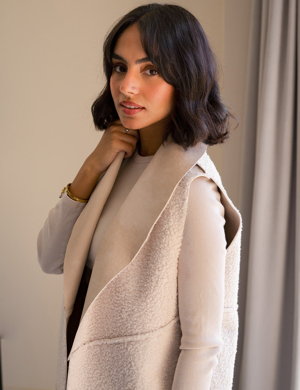 Beige Double Face Teddy Vest