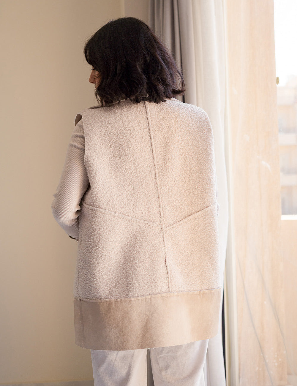 Beige Double Face Teddy Vest