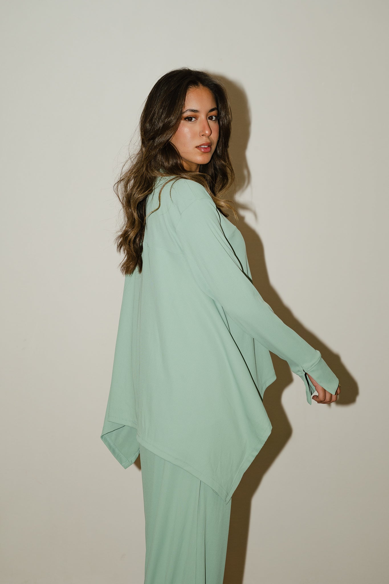 Mint Flowy ribbed set