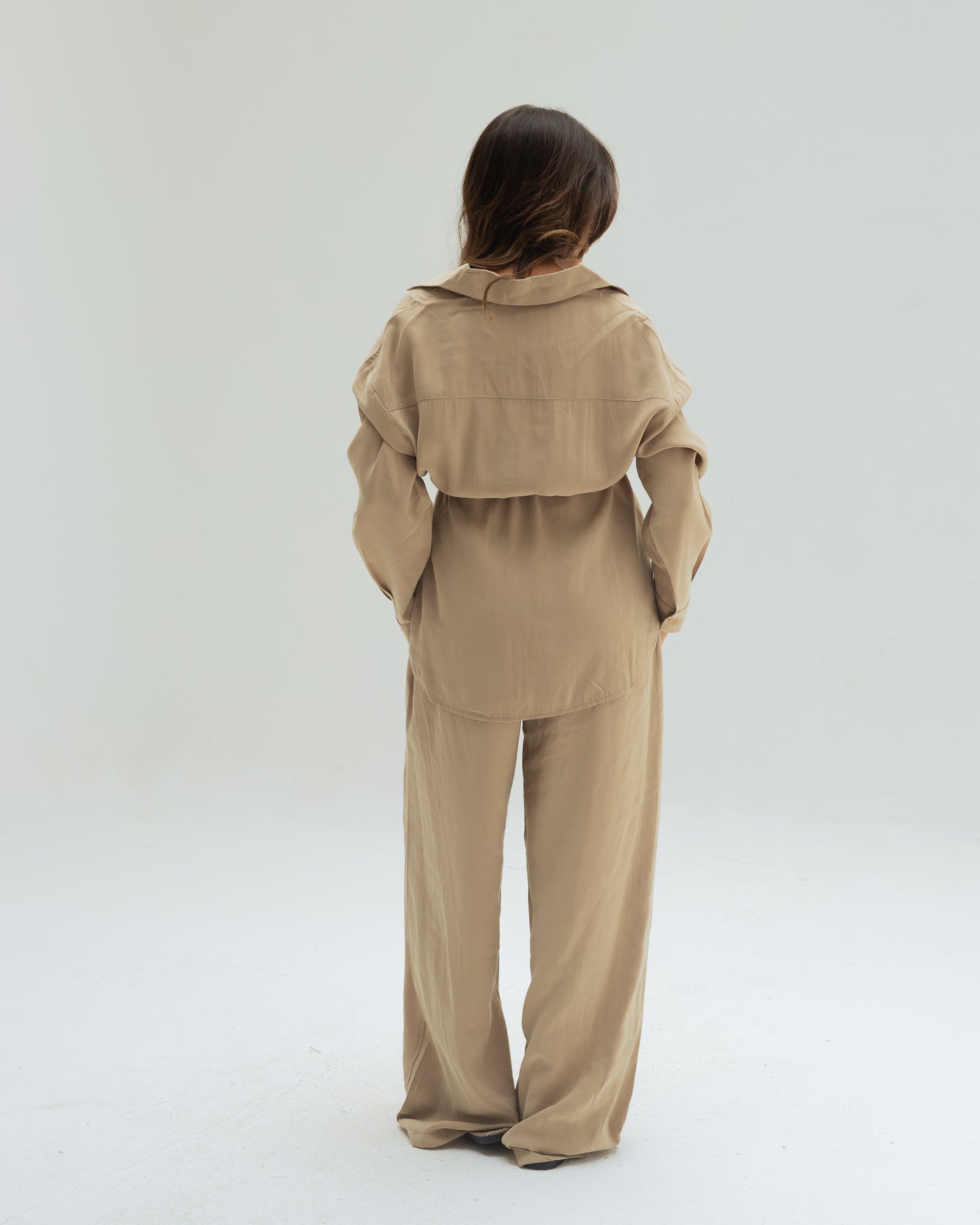Beige Tie Shirt set