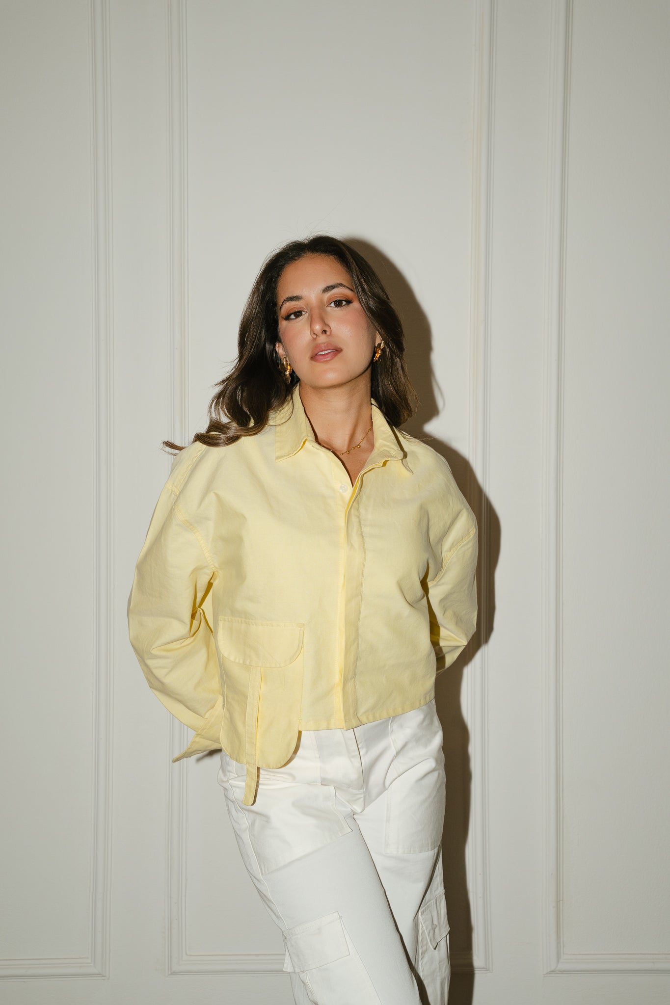 Butter yellow cropped oxford shirt