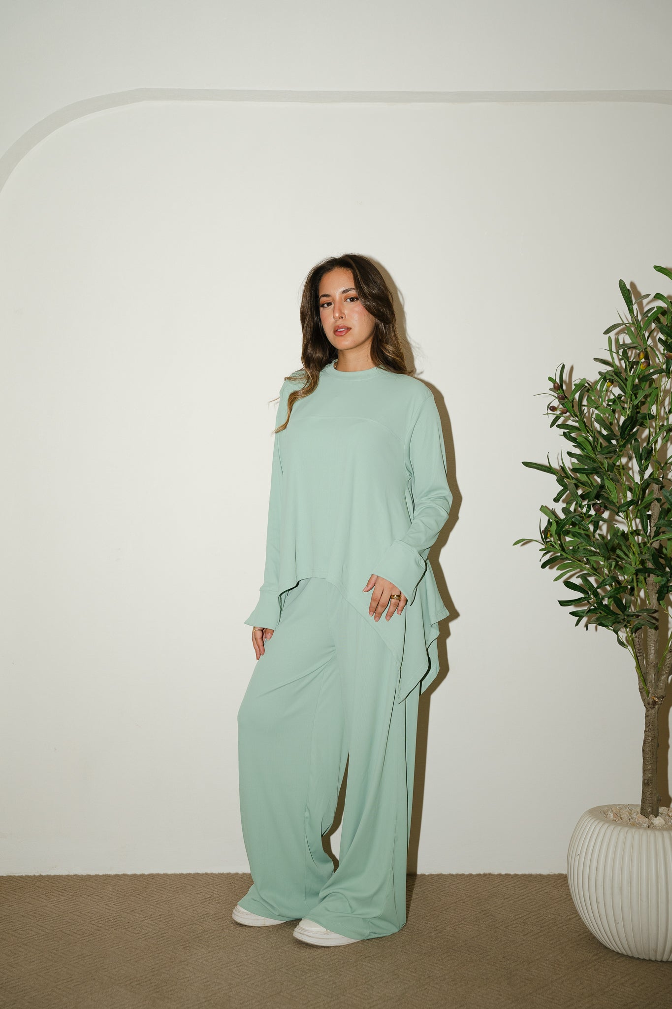 Mint Flowy ribbed set