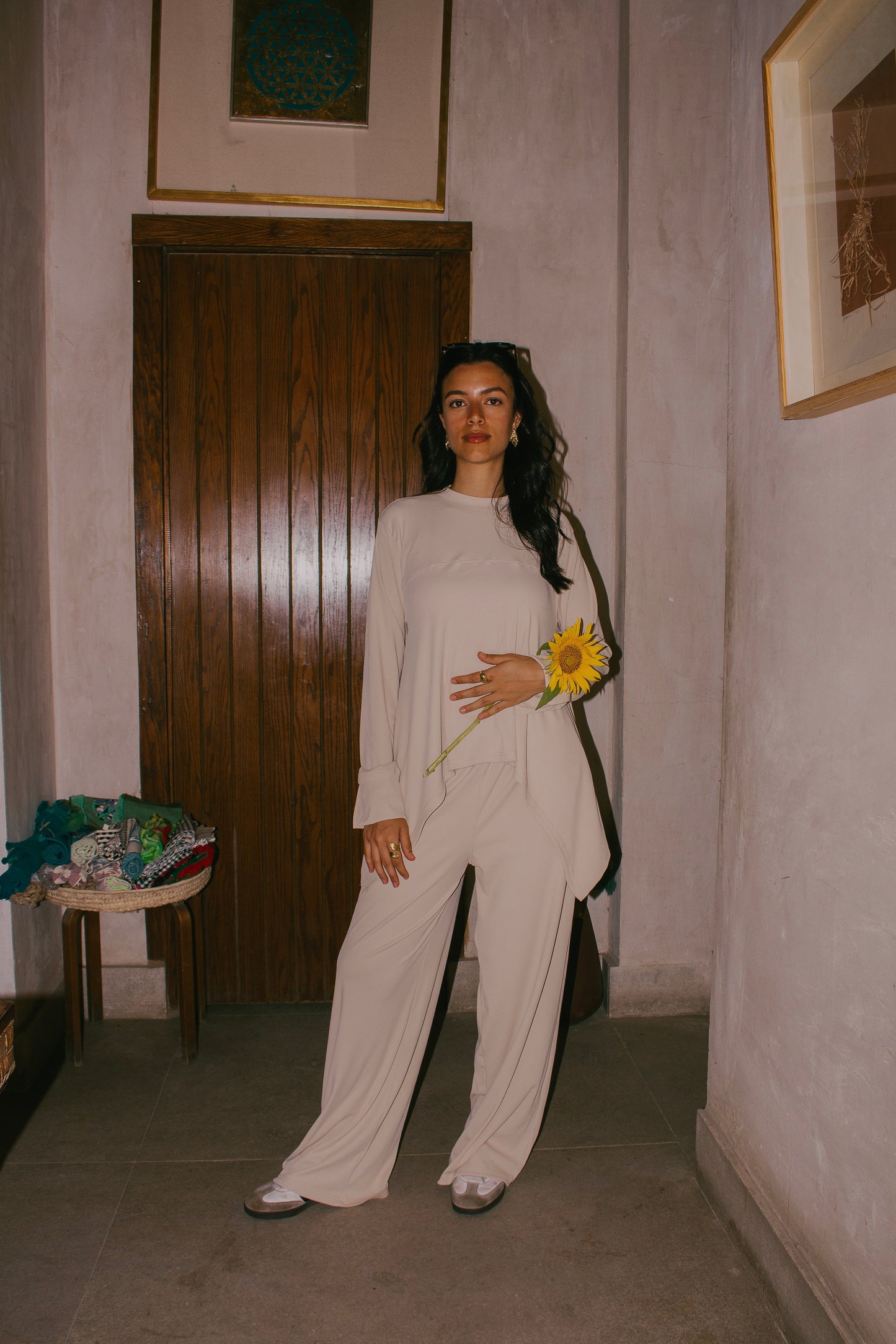 Beige Flowy ribbed set