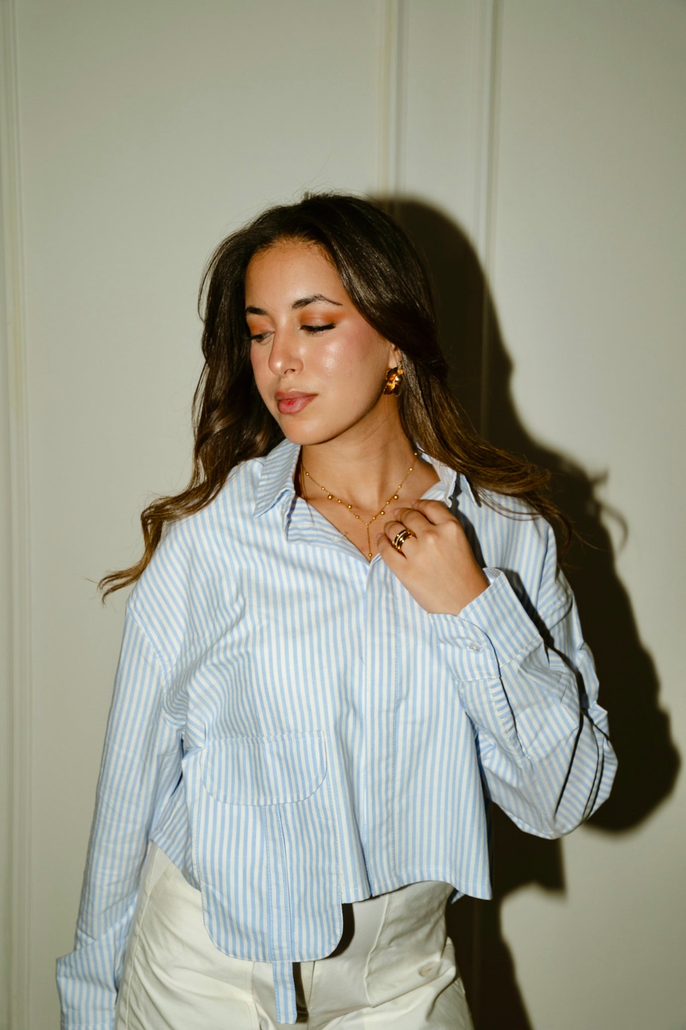 Striped cropped oxford shirt