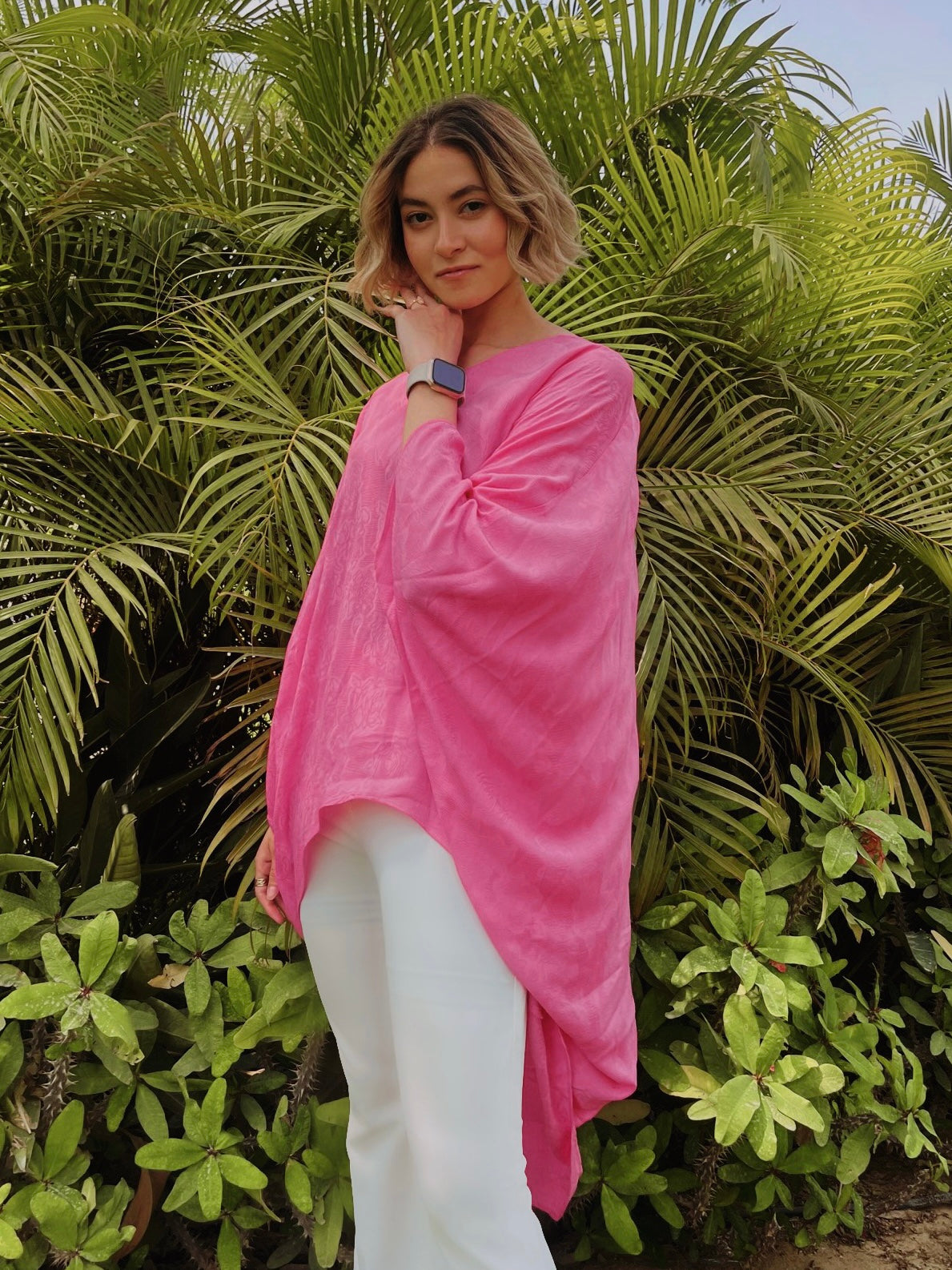 High-low Linen Top - Fuchsia