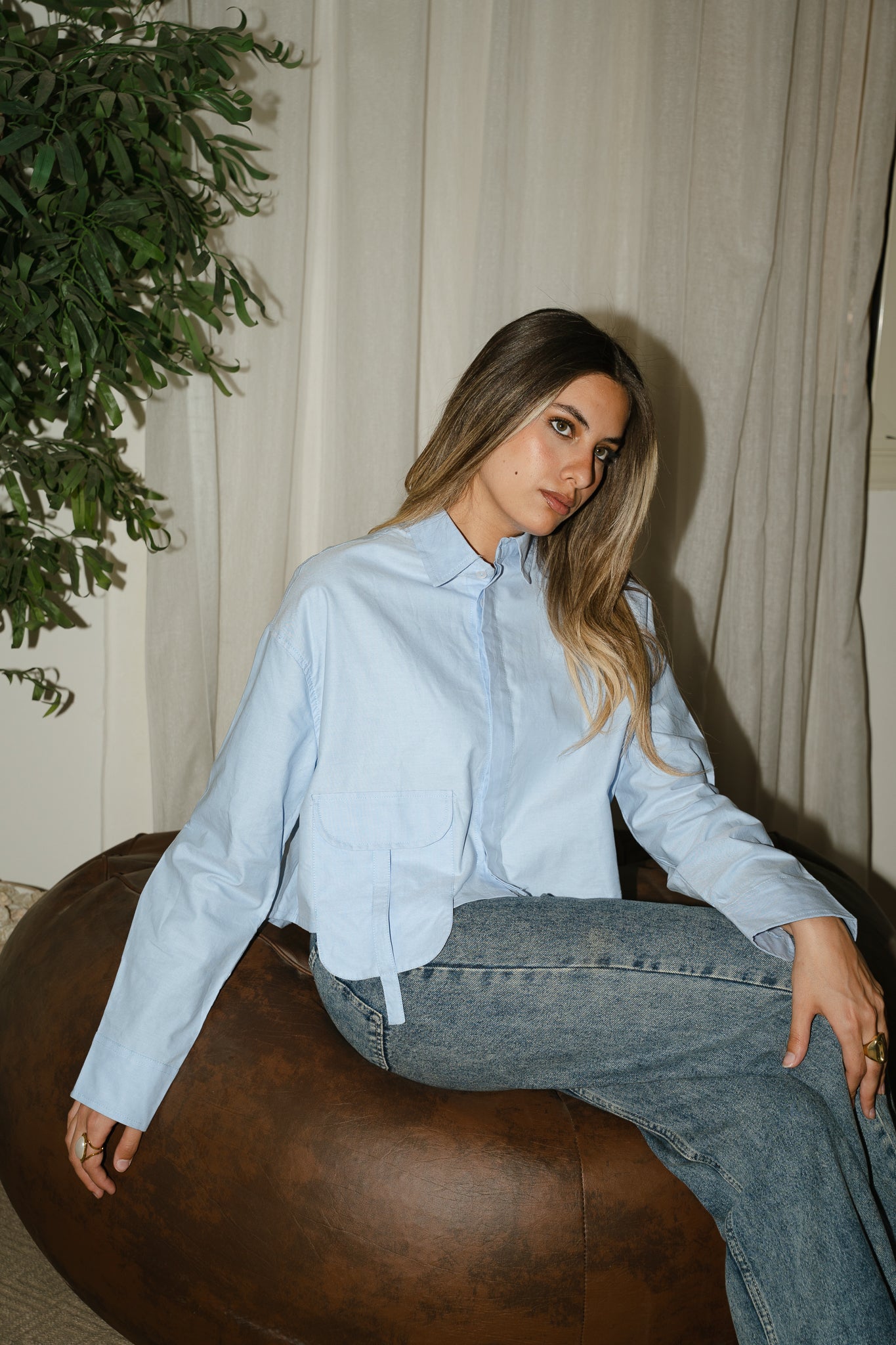Baby blue cropped oxford shirt