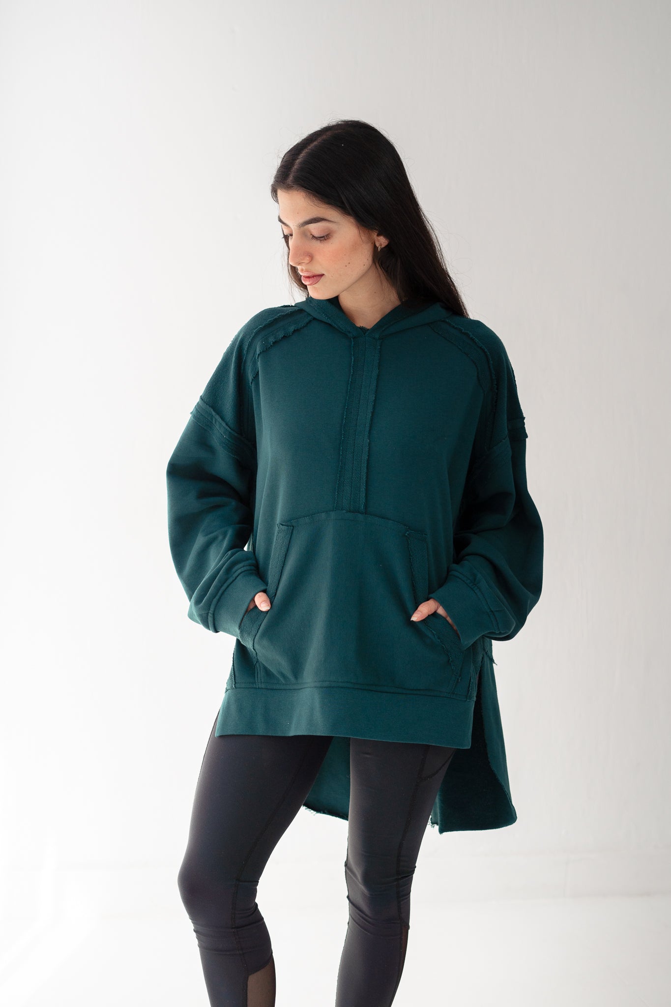High-low summer hoodie in Emerald green