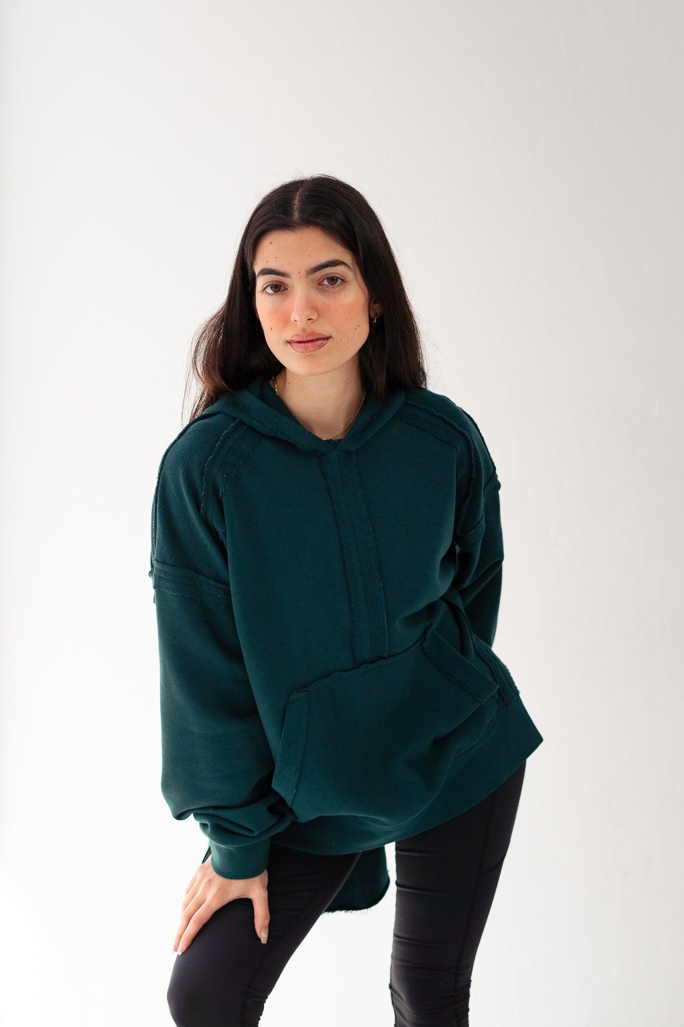 High-low summer hoodie in Emerald green