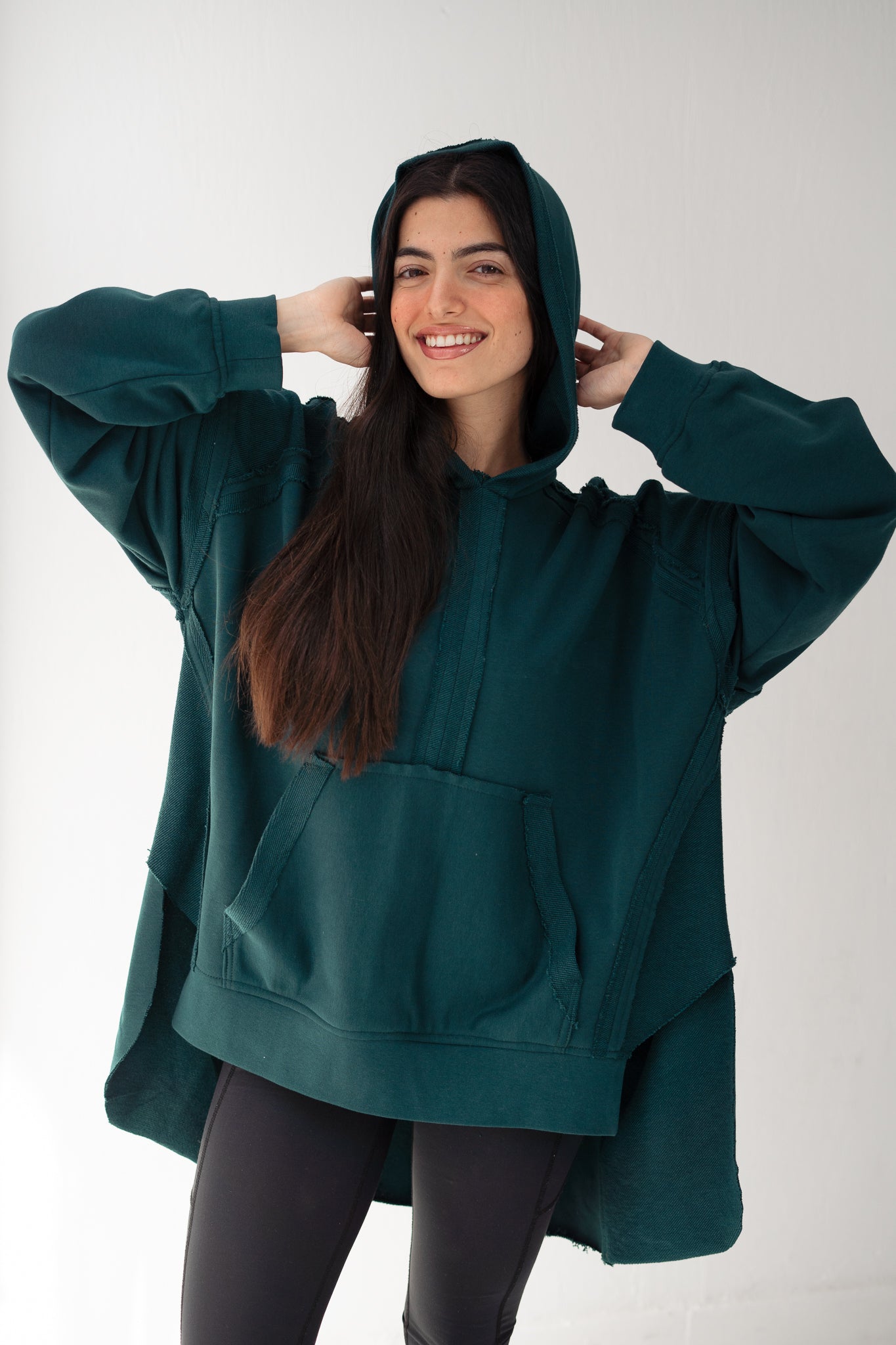 High-low summer hoodie in Emerald green