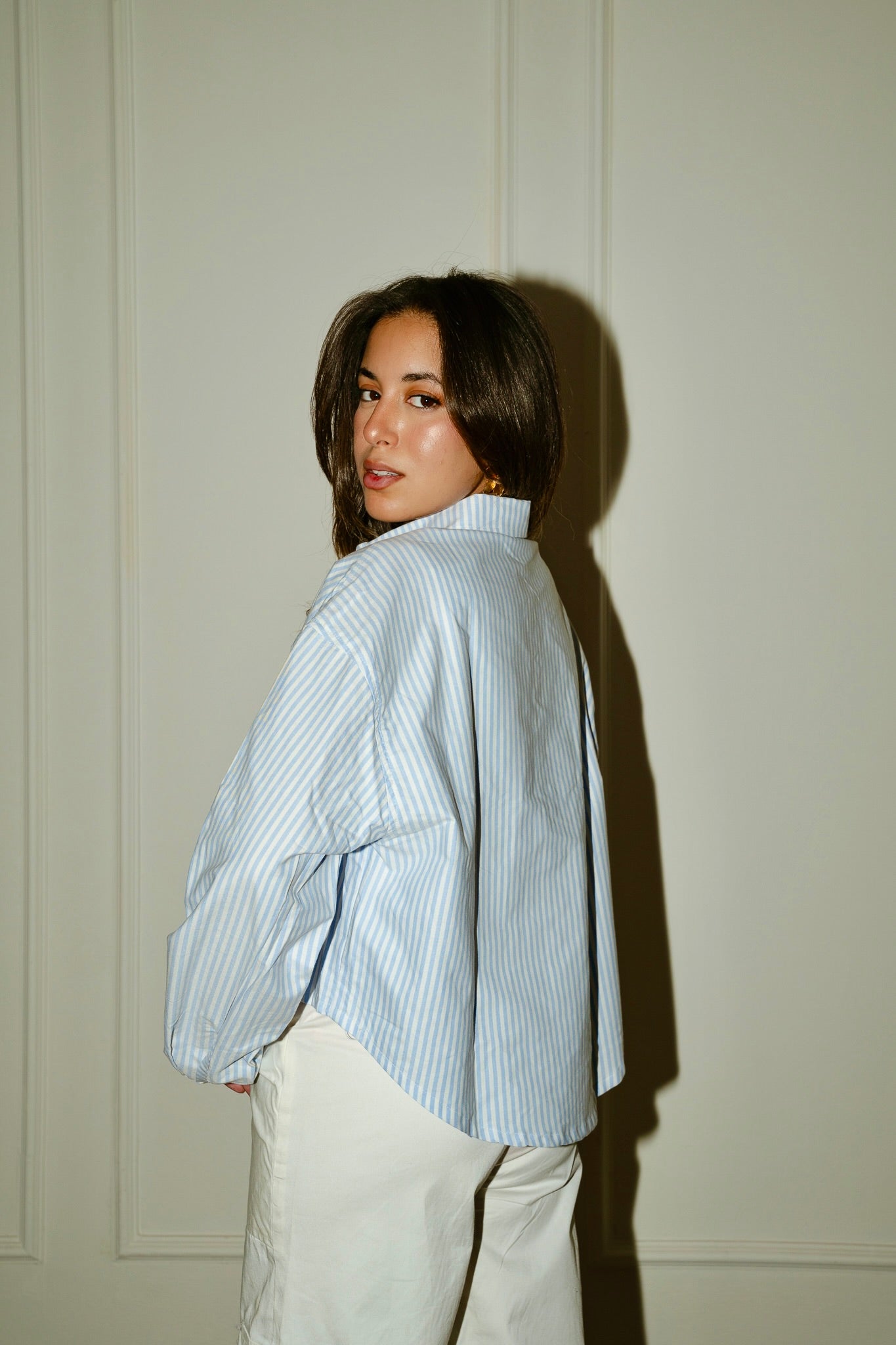 Striped cropped oxford shirt