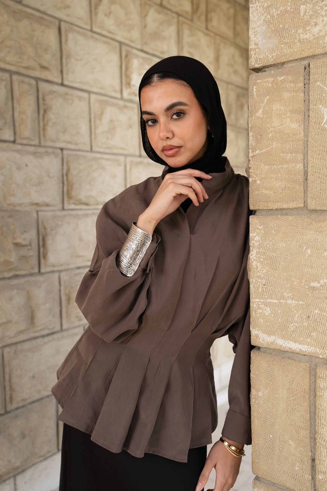 Leen Peplum Brown Blouse