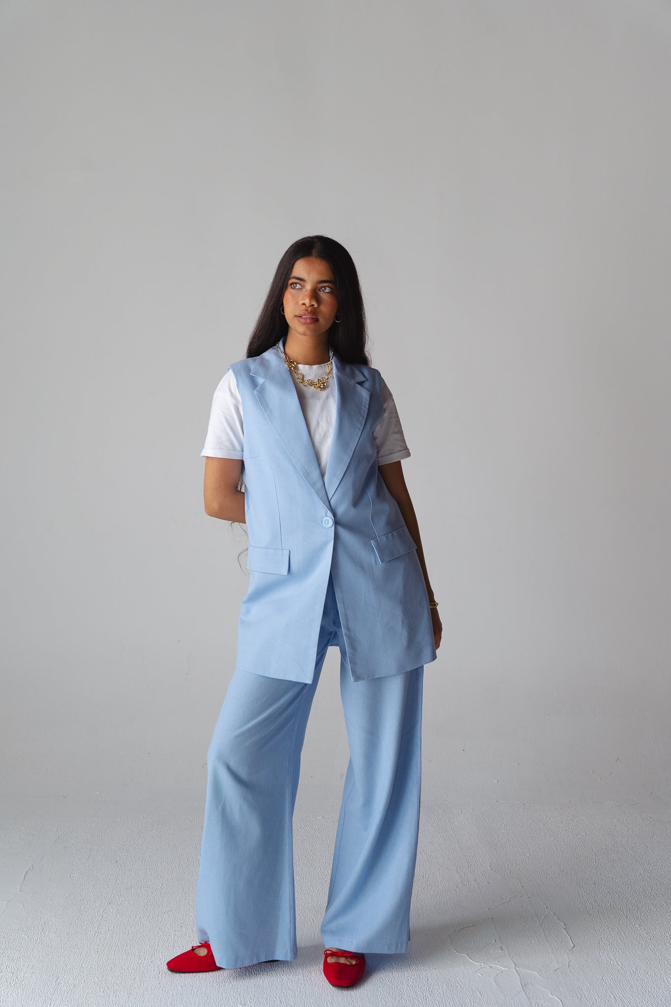 Statement baby blue linen set