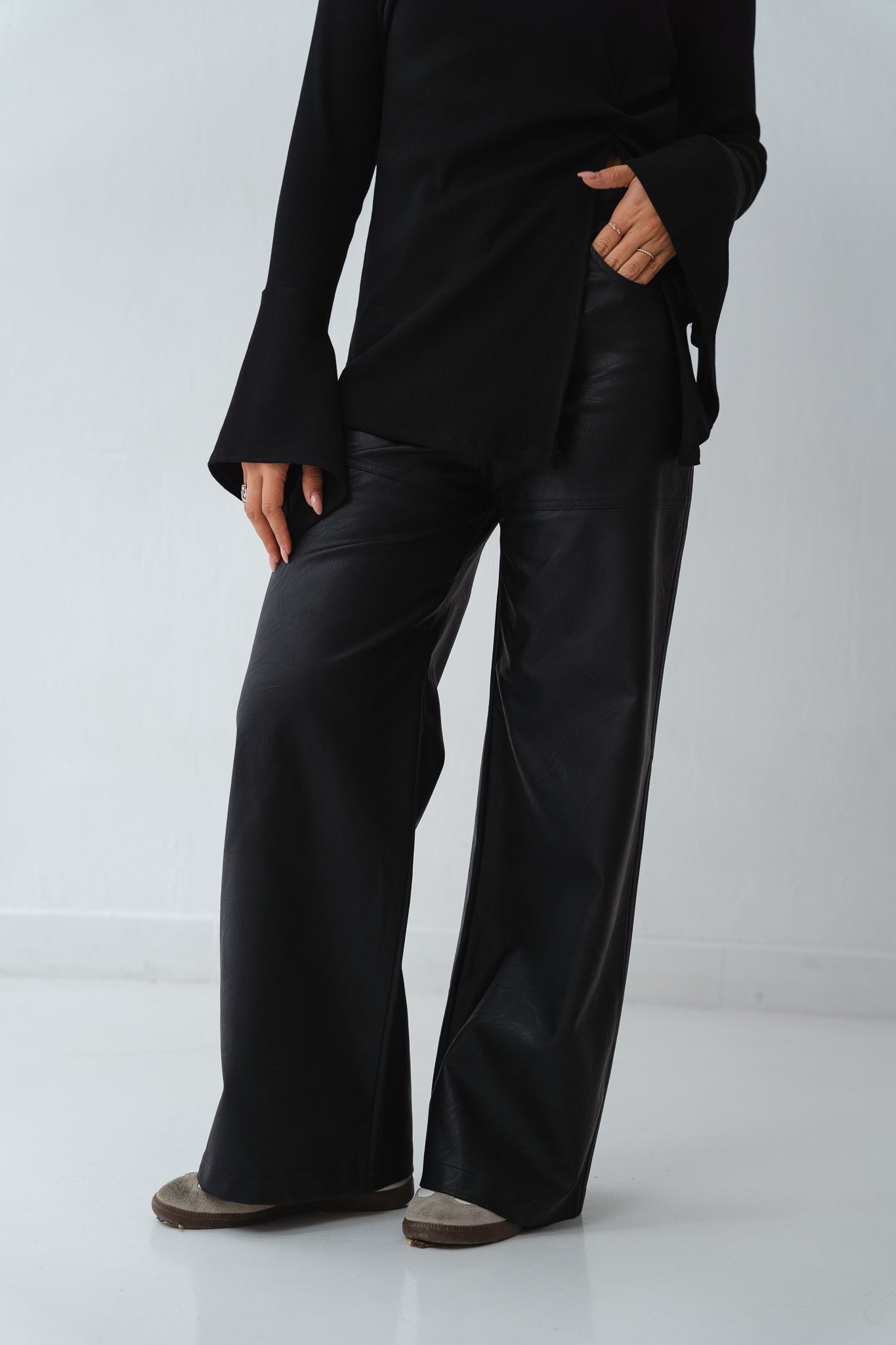 Wide Black Leather Pants