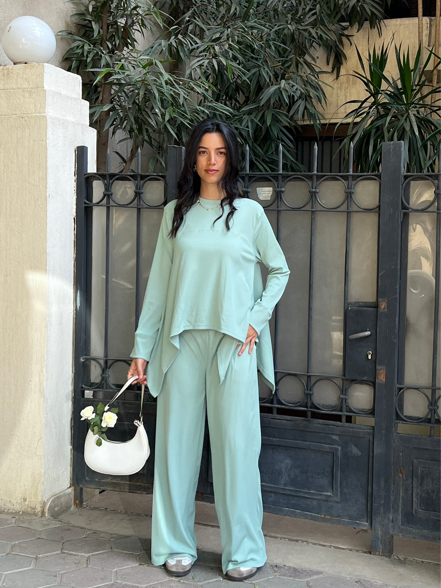 Mint Flowy ribbed set