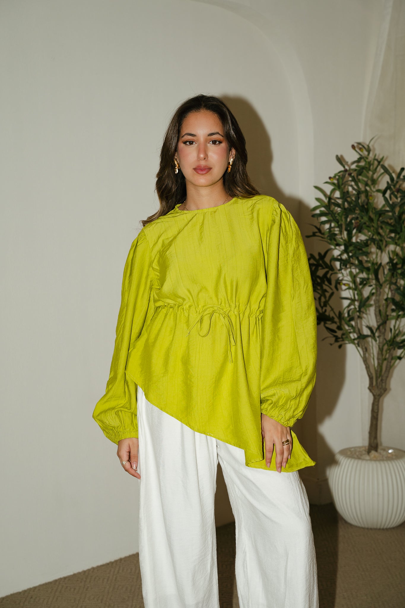 Lime Front tie Asymmetric Top