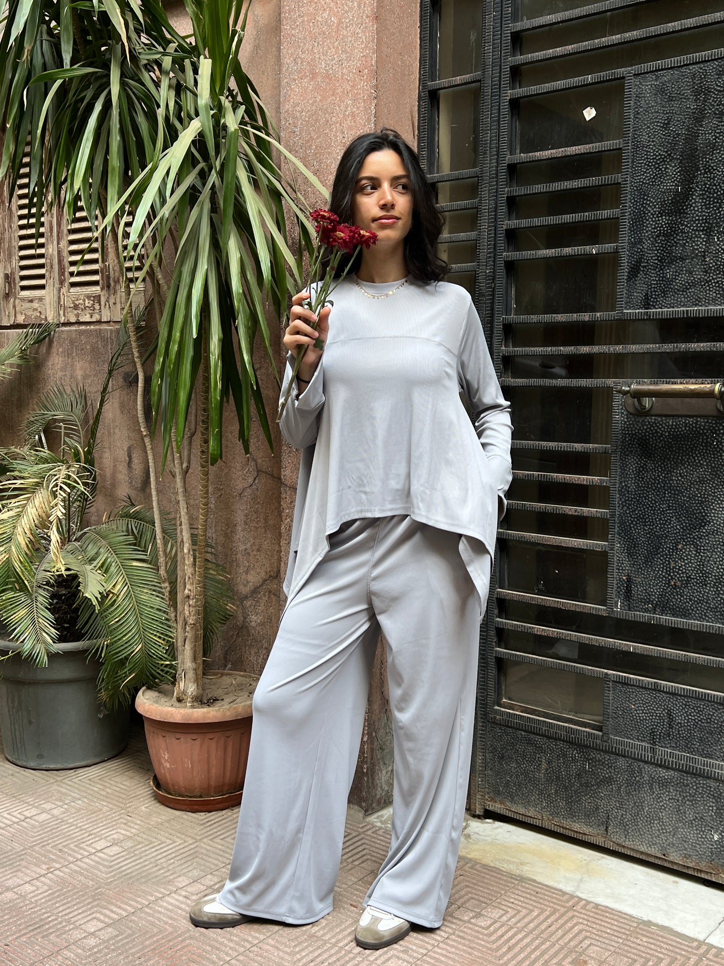 Gray Flowy ribbed set