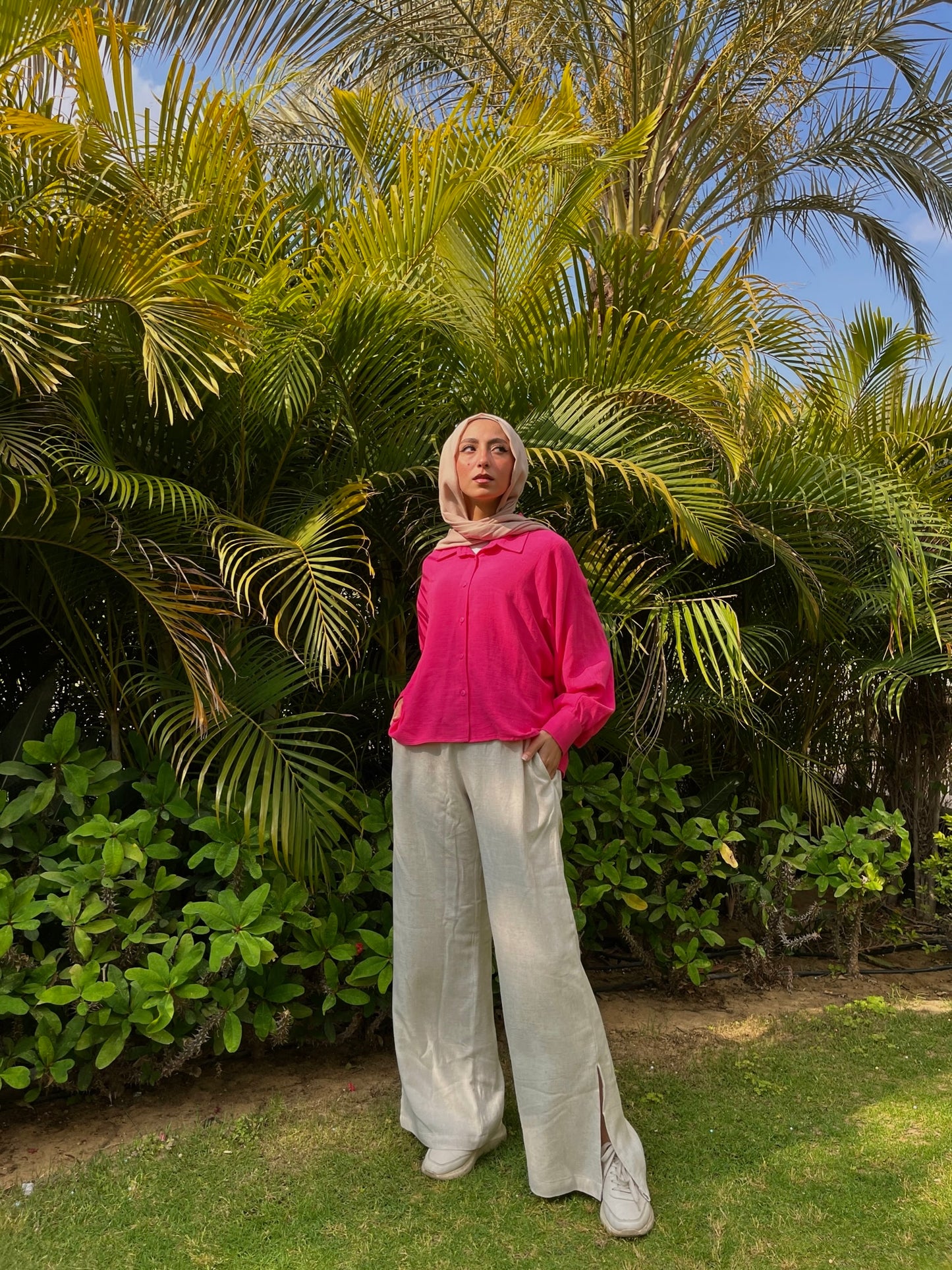 Cropped Linen Shirt - Fuchsia