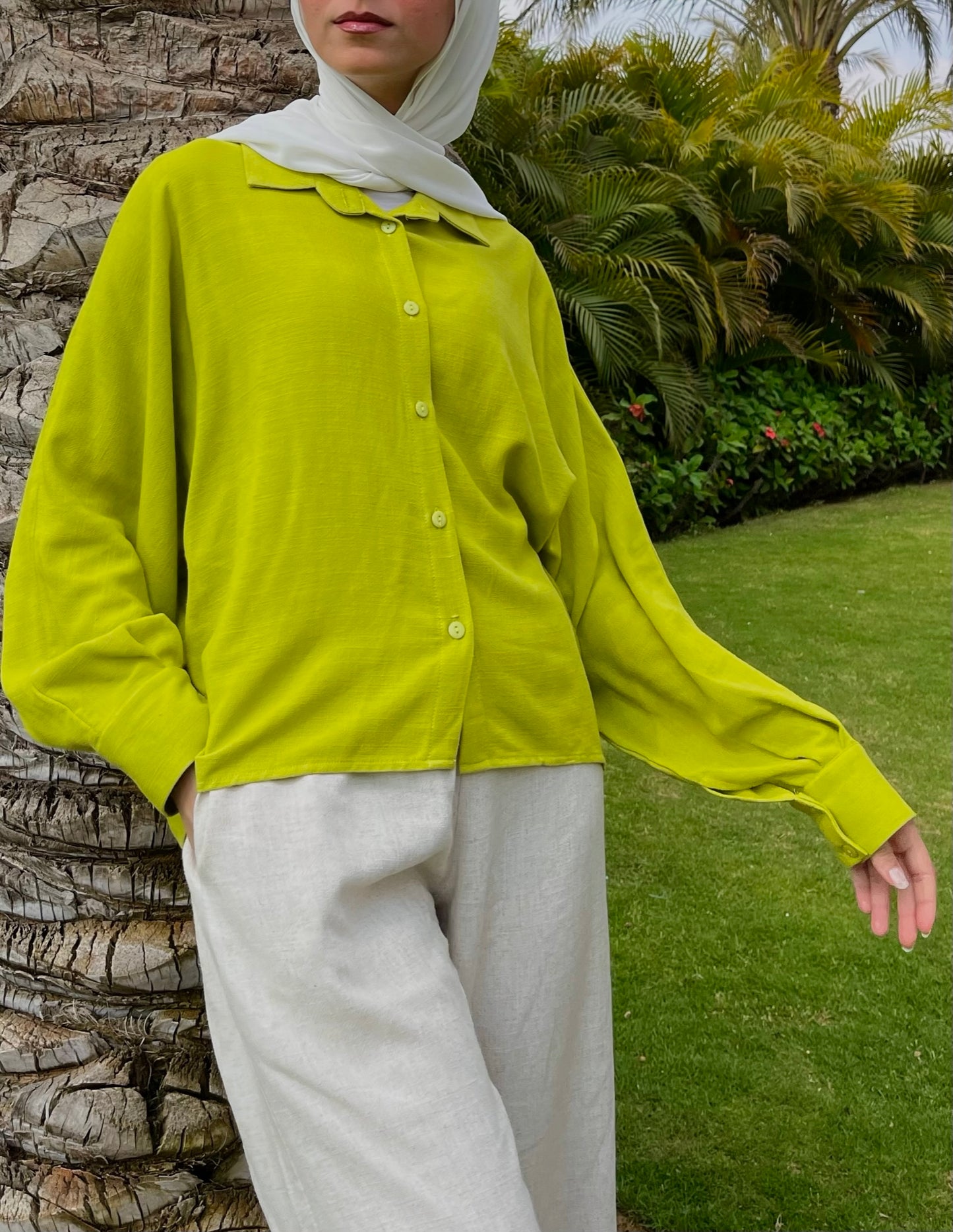 Cropped Linen Shirt - Lime Green