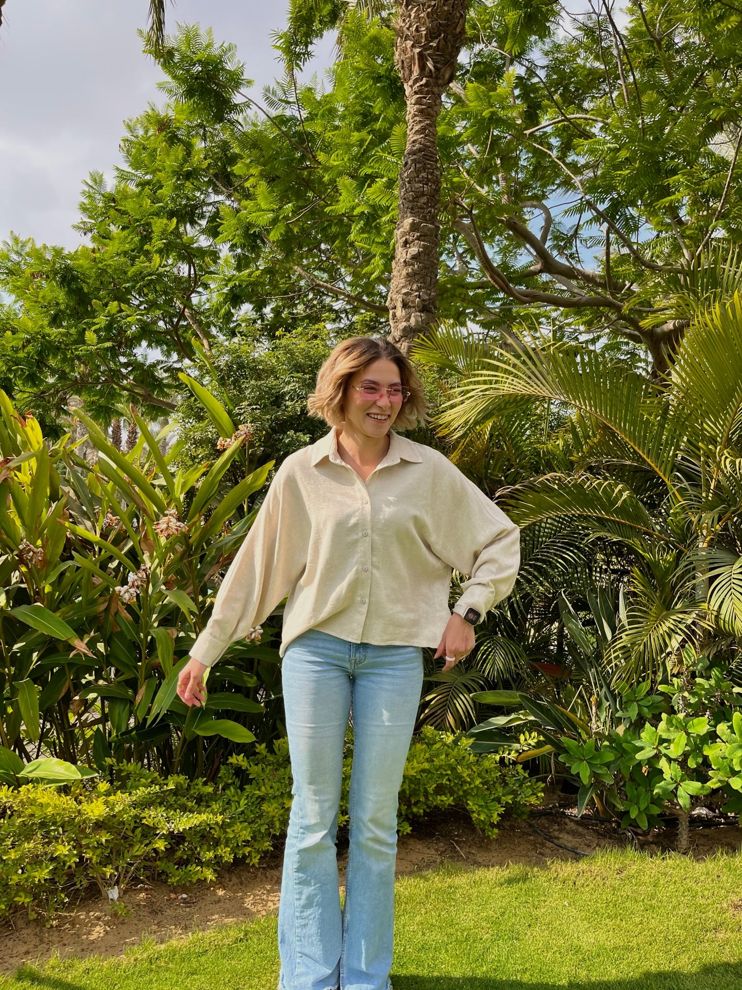 Cropped Linen Shirt - Beige