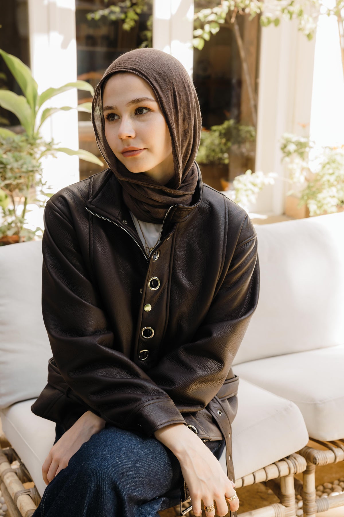 Lennox Eyelets Brown Leather Jacket