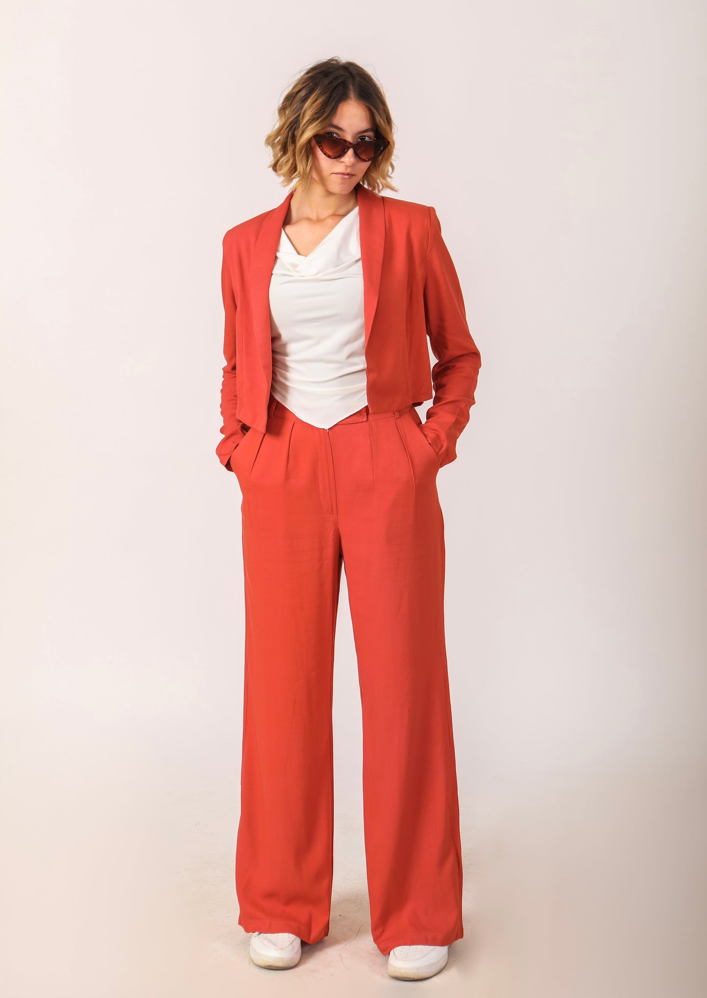 Linen High-waisted Orange Pants