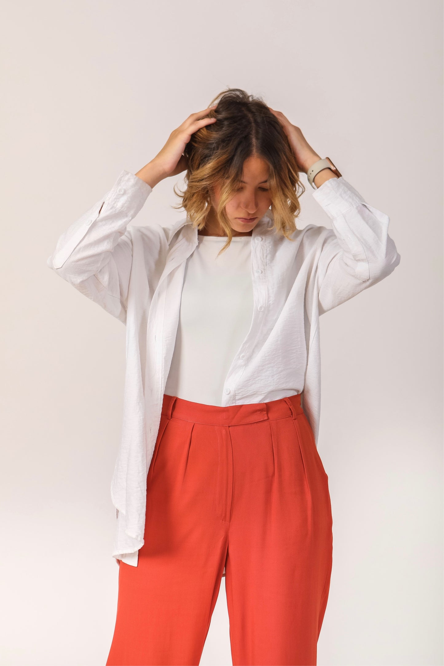 Linen High-waisted Orange Pants