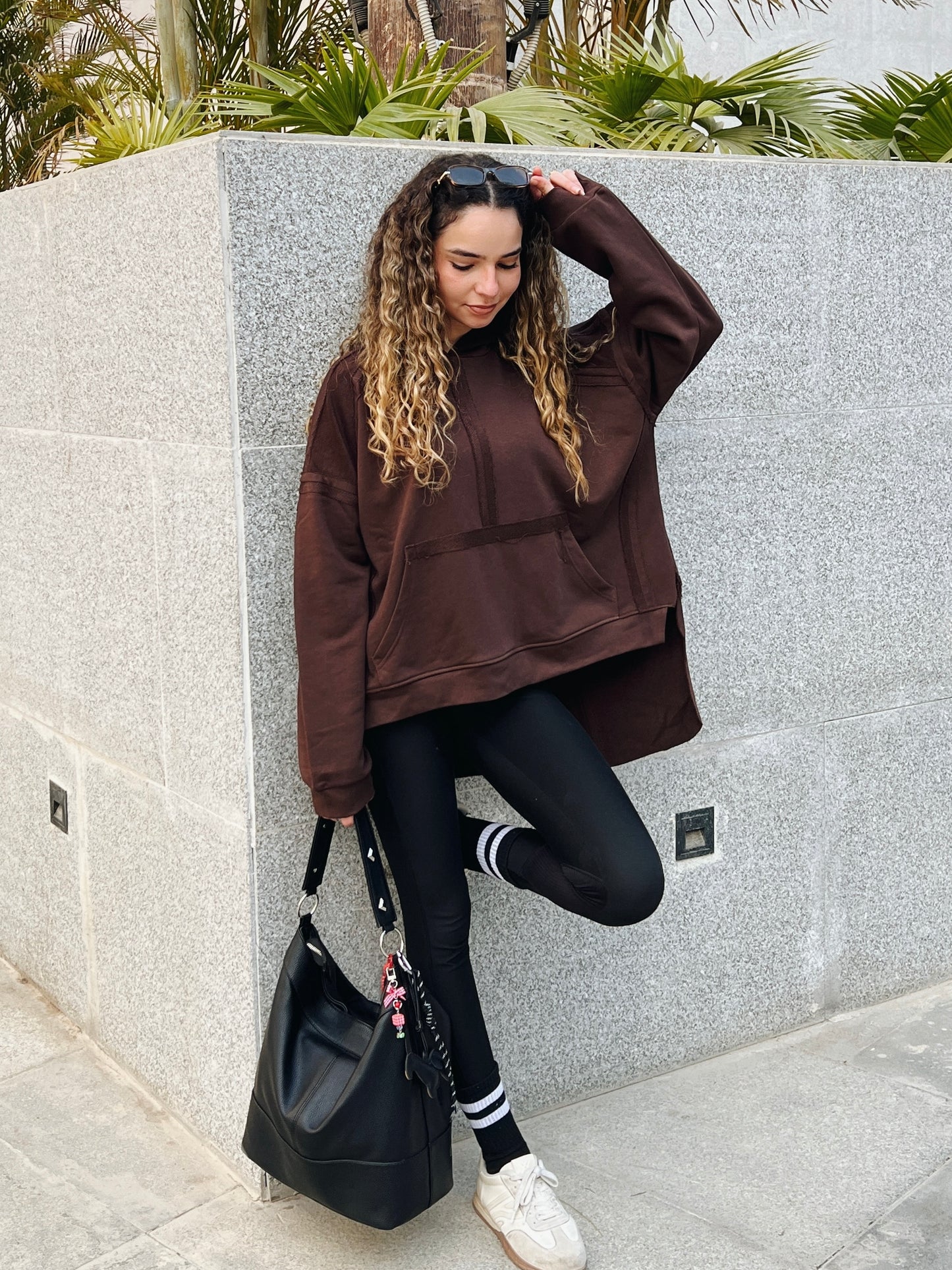 High-low summer hoodie in Brown
