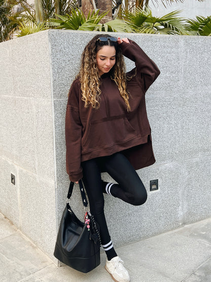 High-low summer hoodie in Brown