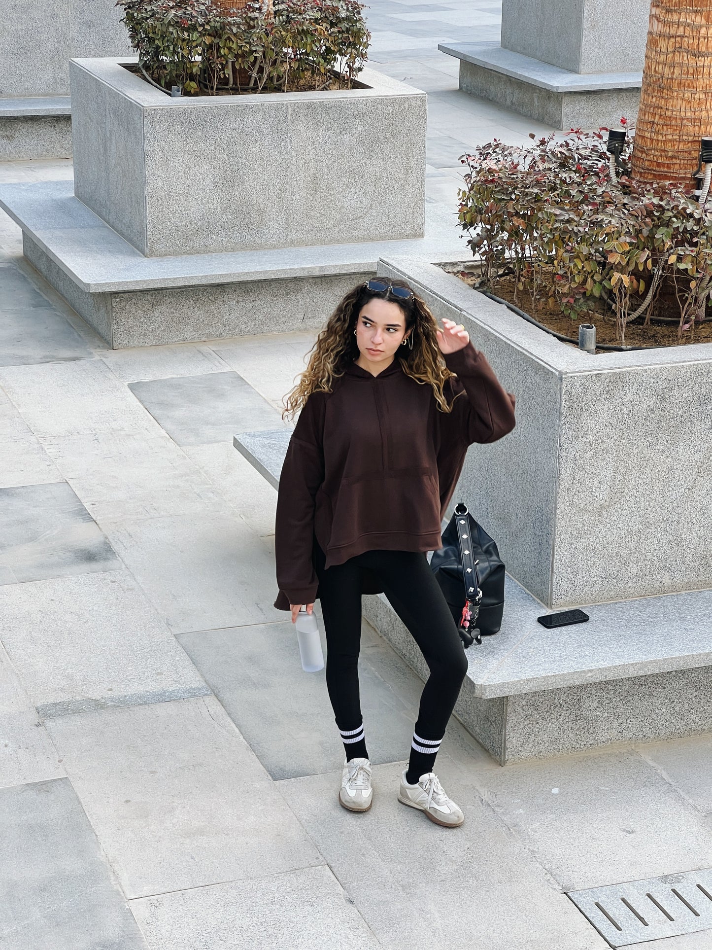 High-low summer hoodie in Brown