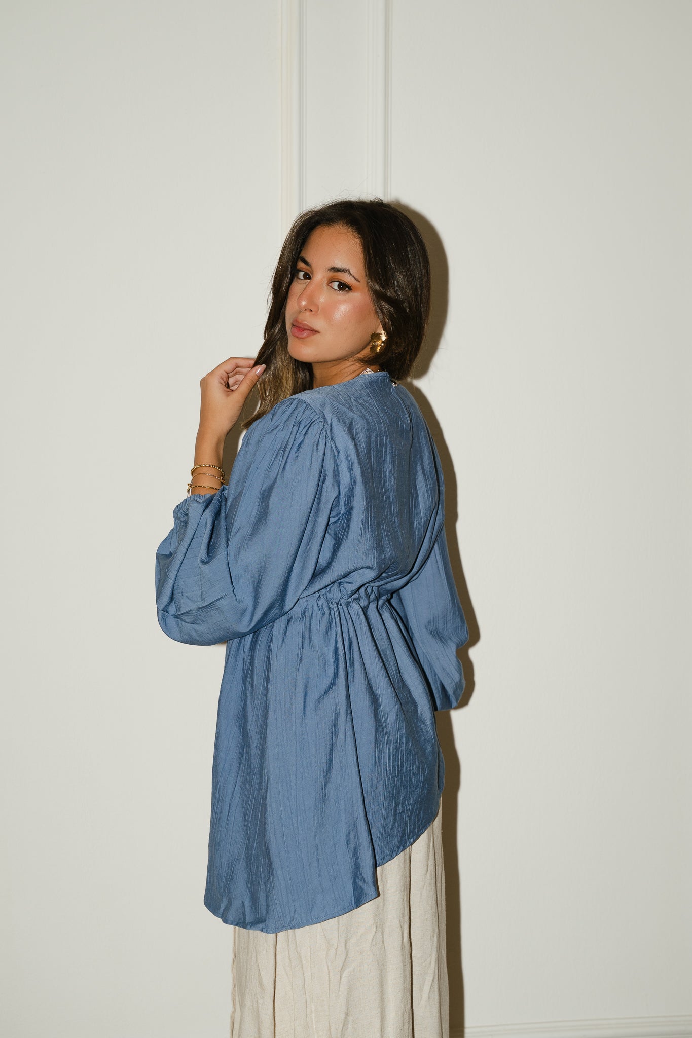 Blue Front tie Asymmetric Top