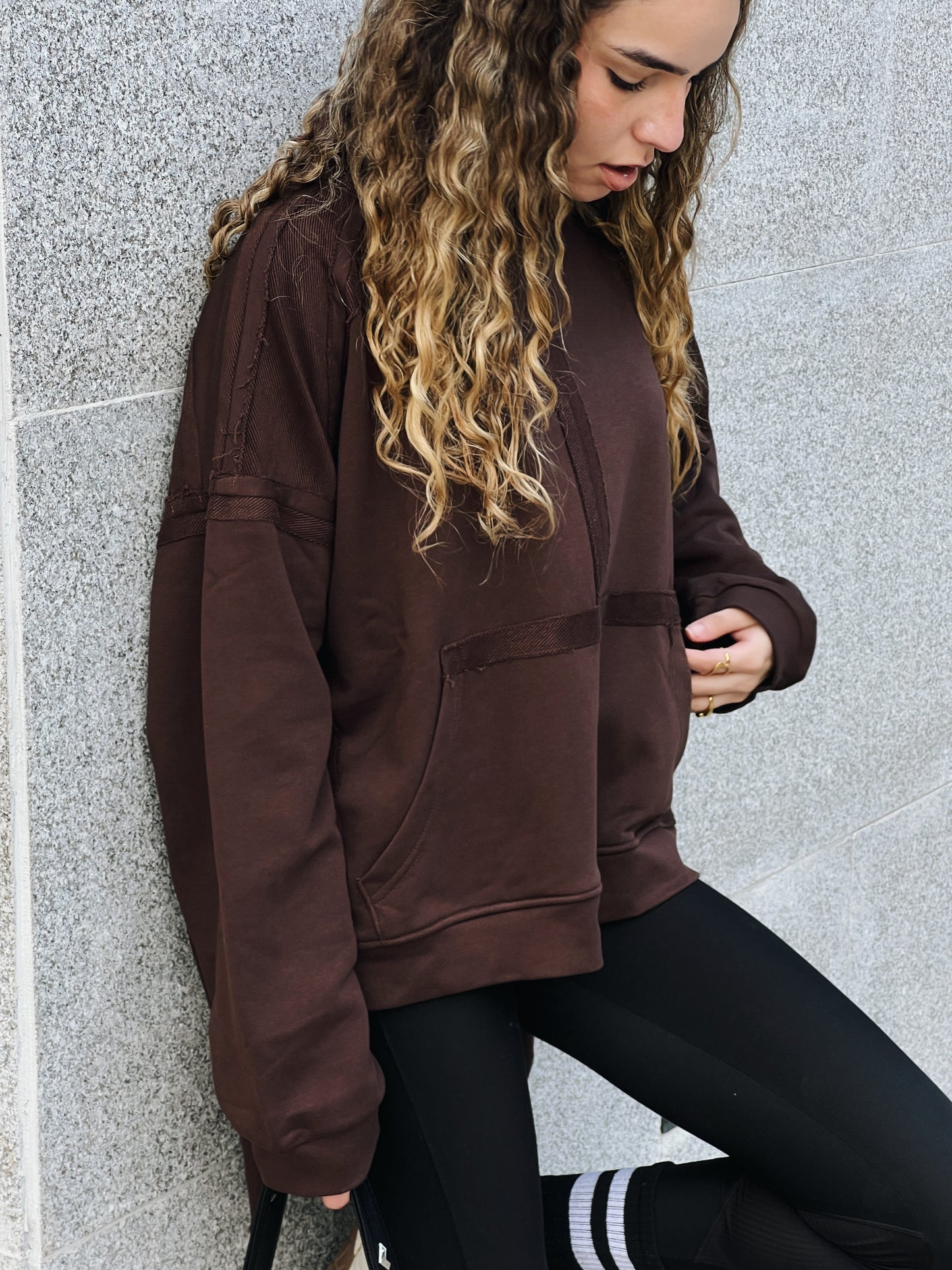 High-low summer hoodie in Brown
