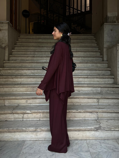 Burgundy Flowy ribbed set