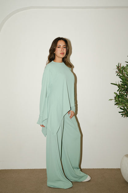 Mint Flowy ribbed set