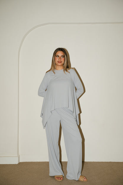 Gray Flowy ribbed set