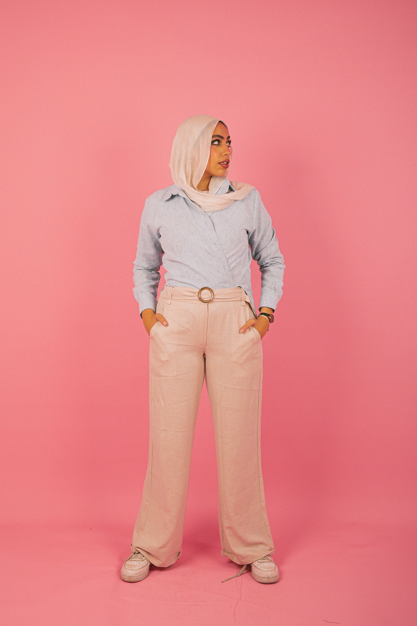 Beige Belt Pants