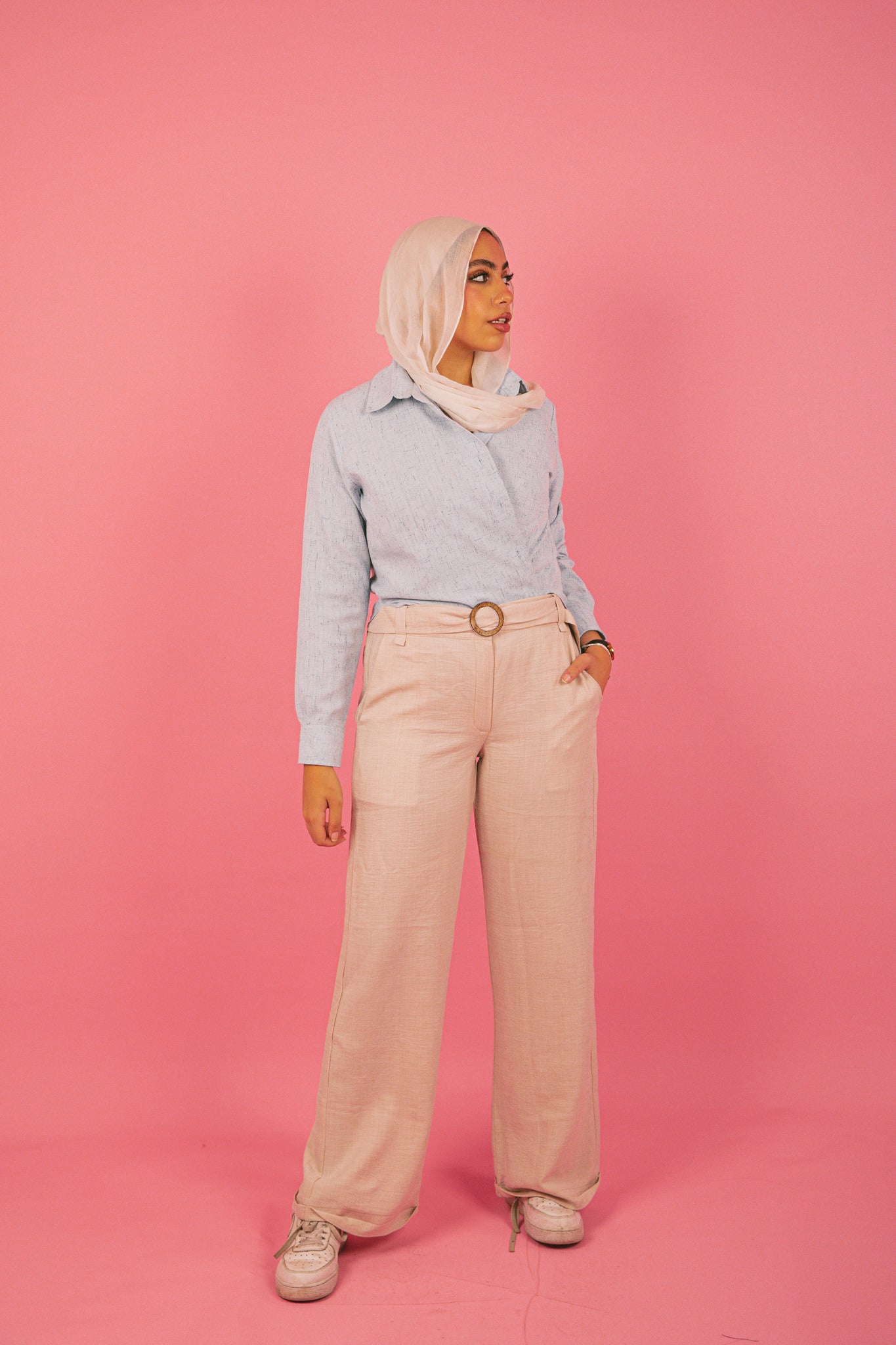 Beige Belt Pants