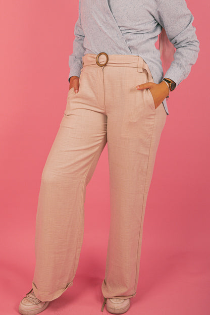 Beige Belt Pants