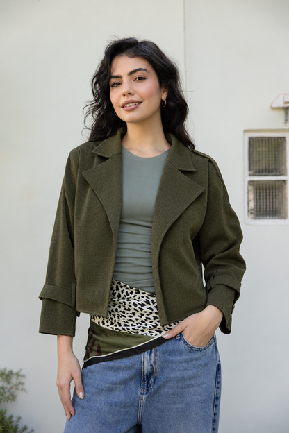 Rhea Croc Cropped Olive Jacket