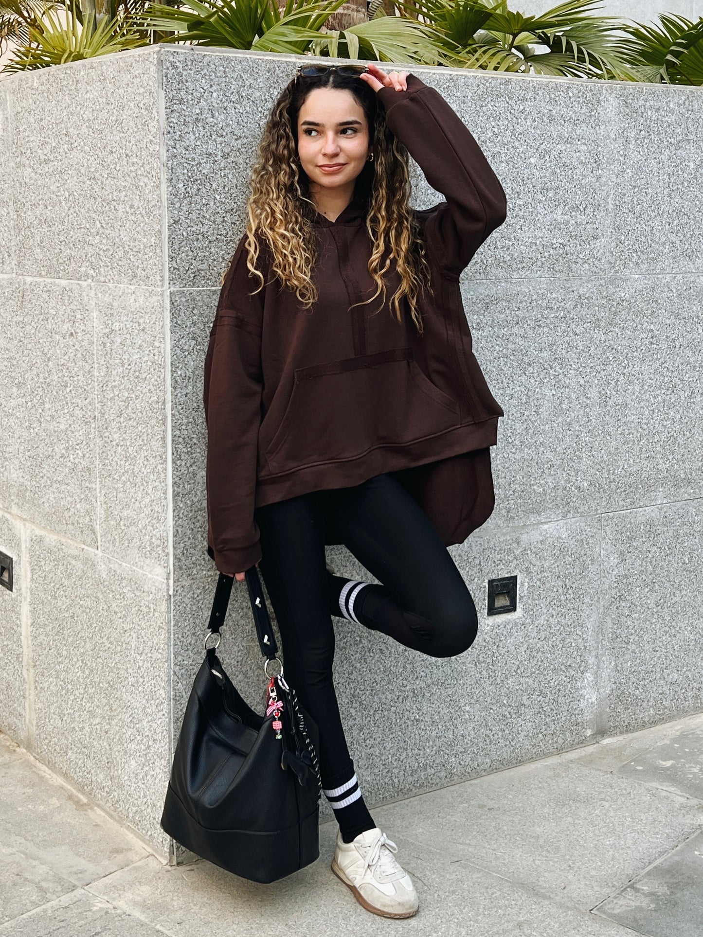 High-low summer hoodie in Brown