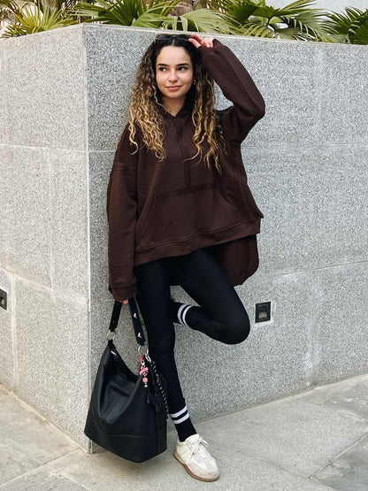 High-low summer hoodie in Brown