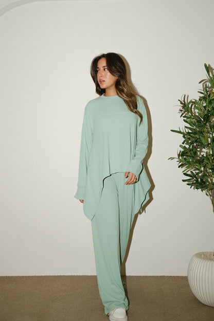 Mint Flowy ribbed set