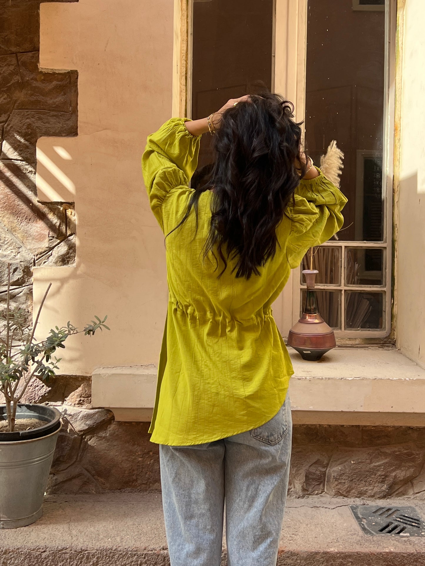 Lime Front tie Asymmetric Top